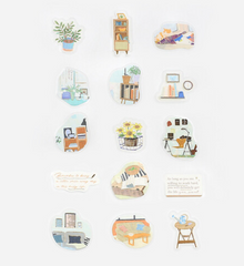 Cute Kawaii BGM Flake Stickers Sack - Home Decor Room Book Desk Sofa Plant Interior - for Diary Journal Agenda Planner Scrapbook Craft Gift