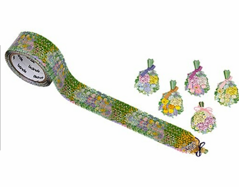 Cute Kawaii Bande Roll of 200 Stickers - Washi Tape Paper - Flowers Bouquet Garden - for Scrapbooking Journal Planner Craft