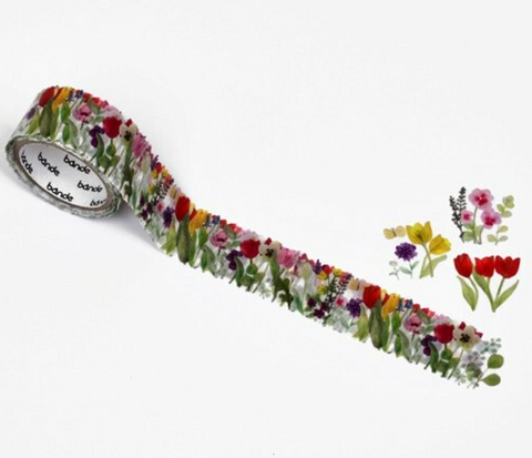 Cute Kawaii Bande Roll of 200 Stickers - Washi Tape Paper - Flowers Bouquet Garden - for Scrapbooking Journal Planner Craft