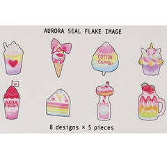 Crux Melty Melow Series in Reusable Ziplock Bag - Pink - Drink Cotton Candy Flake Stickers Sack - for Journal Planner Scrapbooking Craft