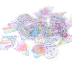 Cute Kawaii Crux Melty Cafe Flake Stickers Sack - B Pink Cup Shape Ziplock Bag - Drink Cake Sweet Bakery Cupcake - for Journal Planner Scrapbooking Craft