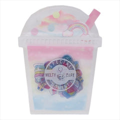 Cute Kawaii Crux Melty Cafe Flake Stickers Sack - B Pink Cup Shape Ziplock Bag - Drink Cake Sweet Bakery Cupcake - for Journal Planner Scrapbooking Craft