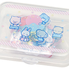Collectible ૮ ・ﻌ・ა - Cute Kawaii Sanrio Cheery Chums Bear Rabbit Elephant Flake Stickers in Mini Plastic Container 2018 - Collectible